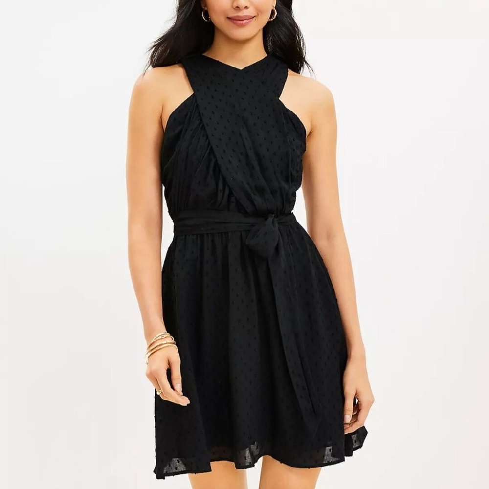Loft Petite Black Crossover Halter Dress